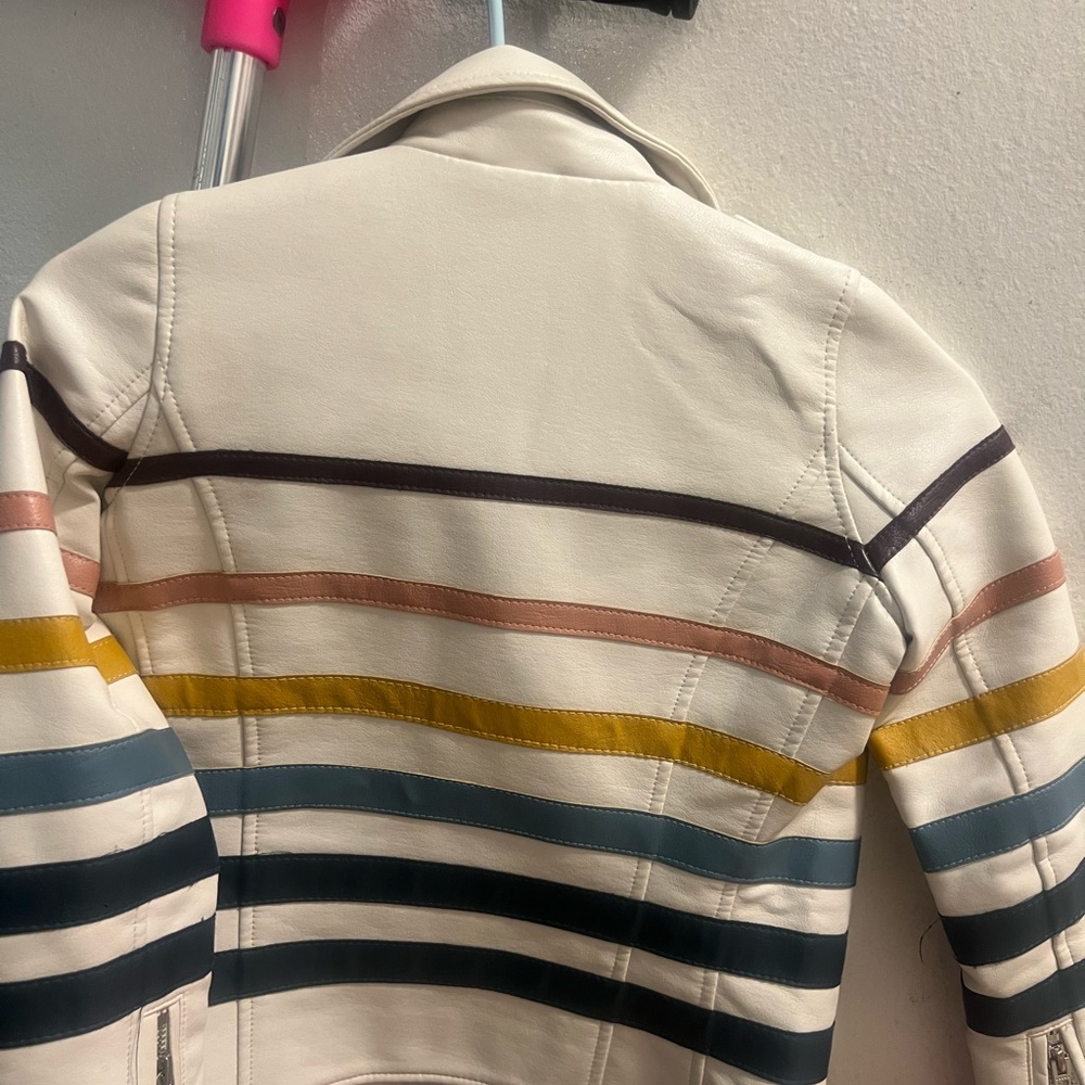 Kids white leather jacket with colored stripes